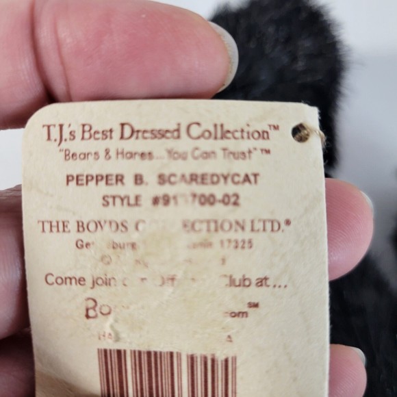 BOYDS BEARS BLACK CAT PEPPER B SCAREDYCAT DRESSED JOINTED PUMPKIN Damaged tag - Picture 8 of 9